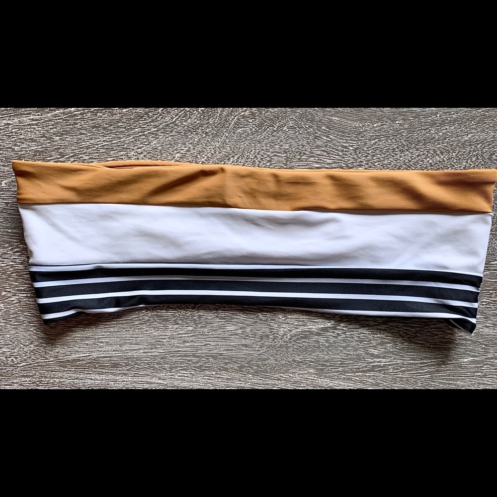 Large, Gold/Blk/Wht Striped Tube Bathing Suit Top